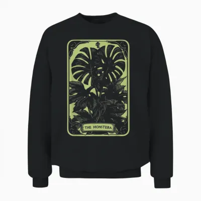 The Monstera Deliciosa Tarot Card | Green Witch Plant Lover Unisex Sweatshirt - Black