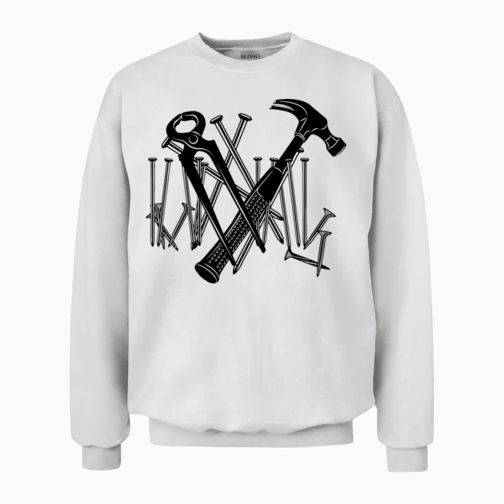 Carpenter Tools and Nails Construction Gift Unisex Sweatshirt in White