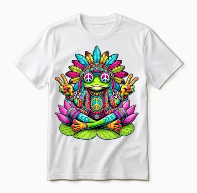 Hippie Frog, Peace Sign, 70s and 60s Party, Sunglasses T-Shirt, Black, S Unisex T-Shirt - White