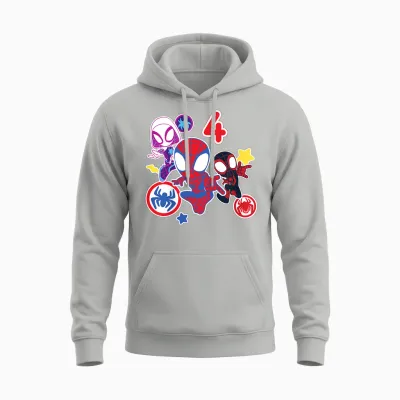 Children's Marvel Spidey and His Amazing Friends 4 Year Old Birthday T-Shirt, Black Unisex Hoodie - Ash