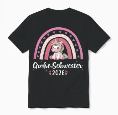 Children's T-Shirt with German Text "ich Werde Große Schwester 2026" [german Language], Black, S Unisex T-Shirt - Black