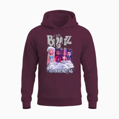 Two Thousand and One Girls Glitter Bratz T-Shirt, Black, S Unisex Hoodie - Maroon