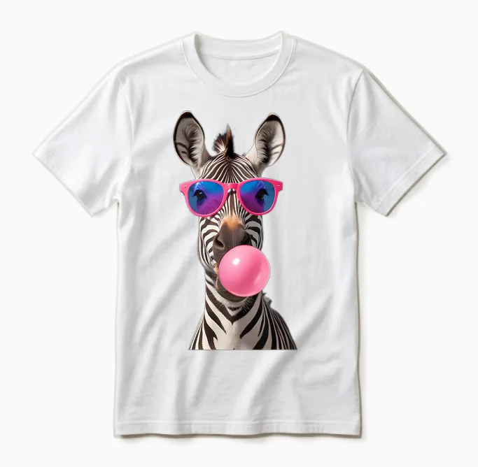 #snirt Funny Zebra Bubblegum Bubble Pink Sunglasses T-Shirt, Black Unisex T-Shirt in White