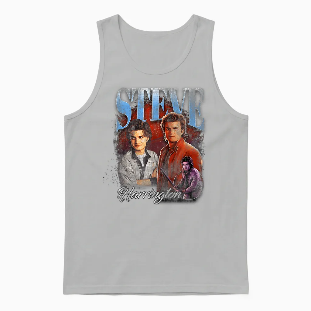 Stranger Things Steve Homage Unisex Tank Top in Ash