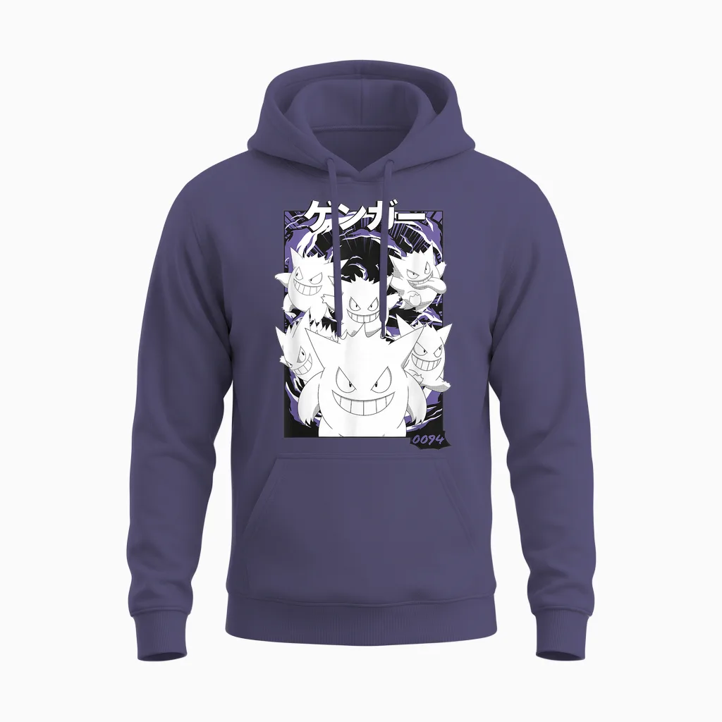 Pokémon Gengar 0094 Multiple Faces Vintage Unisex Hoodie in Heather Sport Dark Navy
