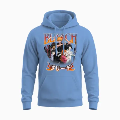 Bleach Team Ichigo and Ombre Logo Anime Unisex Hoodie - Carolina Blue