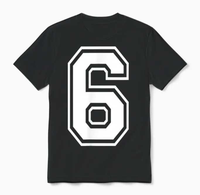 Number 6 Varsity Sports Team Jersey 6th Birthday 6 Years Unisex T-Shirt in Black