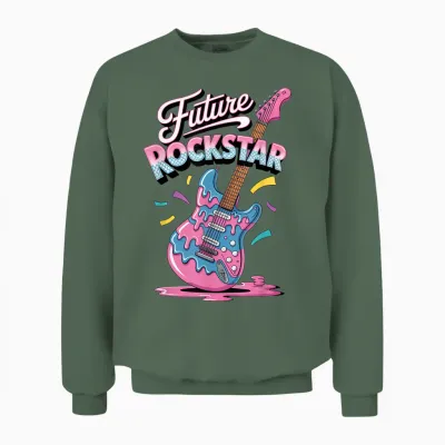 Boys Guitar Shirt Future Rockstar Outfit Toddler Girls Unisex Sweatshirt - Military Green