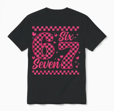 Funny Six Seven 6 7 Meme for Men, Women, Children, Valentine's Day and Girl Unisex T-Shirt - Black