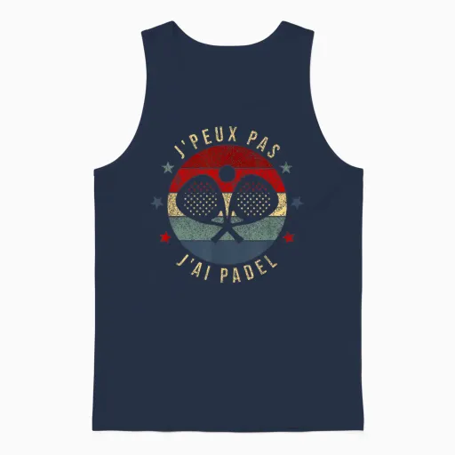 J'peux Pas J'ai Padel | Padel Racquet Padeliste T-Shirt, Black Unisex Tank Top in Navy