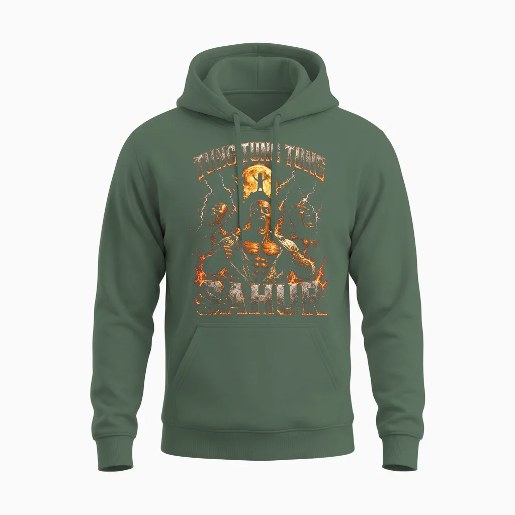 Tung Tung Sahur Funny Unisex Hoodie in Military Green