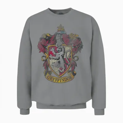 Harry Potter Distressed Gryffindor Crest T-Shirt, Gray, S Unisex Sweatshirt - Sport Grey