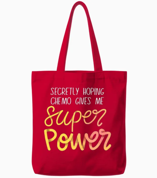 Chemo Secretly Hoping Superpowers Radiation Cancer Tote Bags in Red