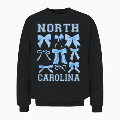 North Carolina Blue Coquette Bow Varsity Women Toddler Girls Unisex Sweatshirt - Black