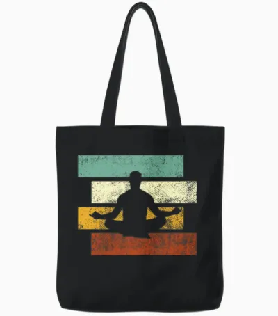 Meditation Retro Tote Bags - Black
