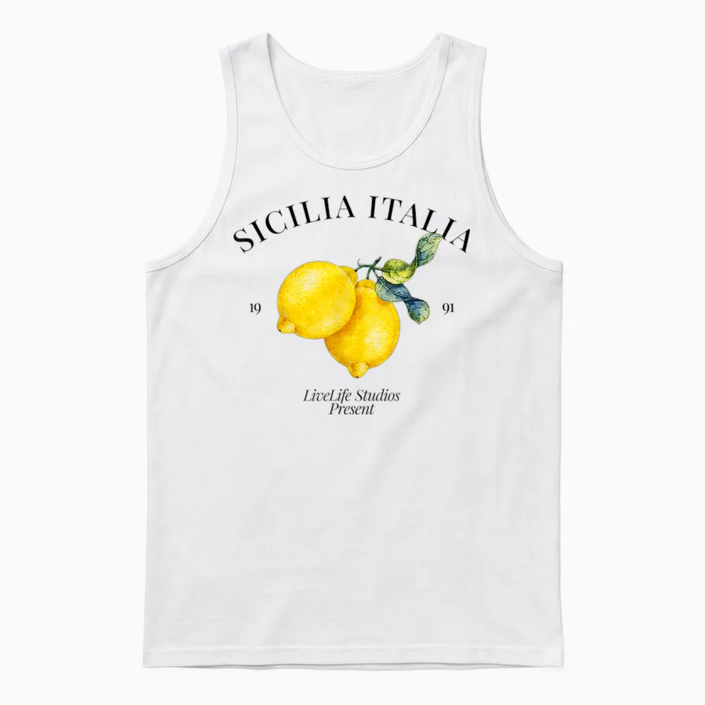 Sicilia Italia X Livelife. Limone Limoncello Spritz Sicily Unisex Tank Top in White