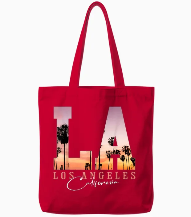 La Los Angeles California Sunset Souvenir Tote Bags in Red