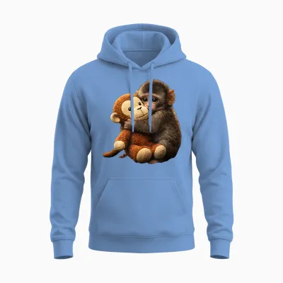 Baby Monkey Punch Plush Cute Monkey Punch Plush Hugging Unisex Hoodie - Carolina Blue
