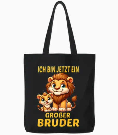 Children's T-Shirt with German Text "ich Bin Jetzt Ein Großer Bruder Löwe" [german Tote Bags - Black