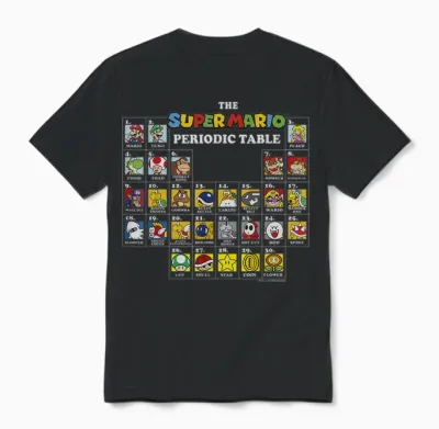 Super Mario Periodic Table of Characters Graphic Unisex T-Shirt - Black