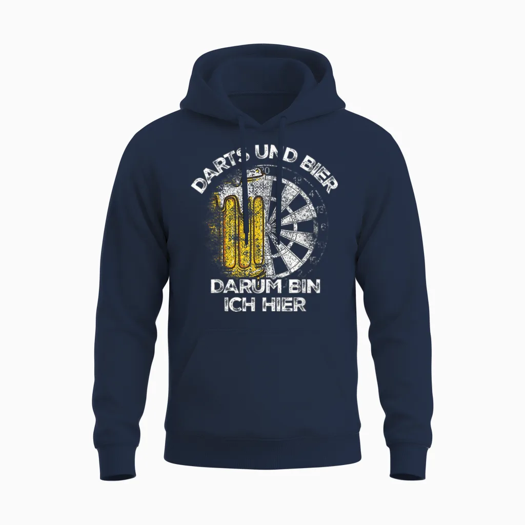 Dart Und Bier Darum Bin Ich Hier Dartbrett Retro Dart T-Shirt, Black Unisex Hoodie in Navy