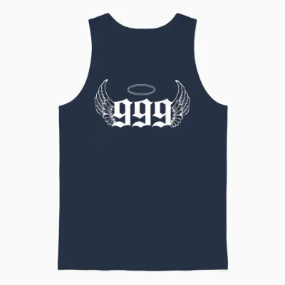 Urban Empyre 999 Angel Number T-Shirt - Unisex Adults, Black, Small, Short Sleeve, Modern, Astrology Theme with '999 Angel Number' Letter Print Unisex Tank Top - Navy
