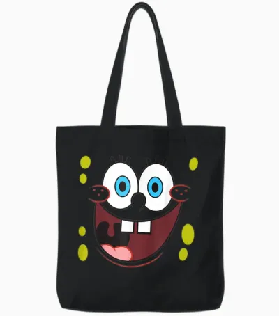 Bob L'éponge Visage Souriant Aux Yeux Brillants Tote Bags - Black