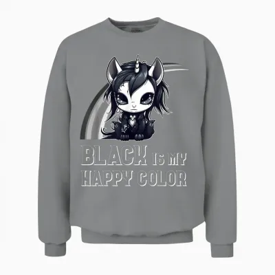 Black Is My Happy Color Goth Girl Emo Gothic Unicorn Unisex Sweatshirt - Sport Grey