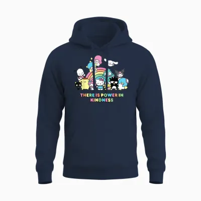 Sanrio Hello Kitty & Friends Power in Kindness Black Classic Fit T-Shirt, Crew Neck, Short Sleeve Unisex Hoodie - Navy