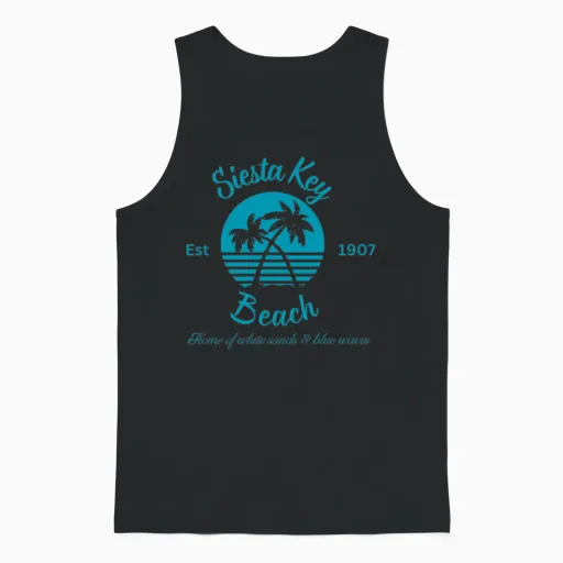 Siesta Key Beach, Florida Est 1907 Teal Unisex Tank Top in Black