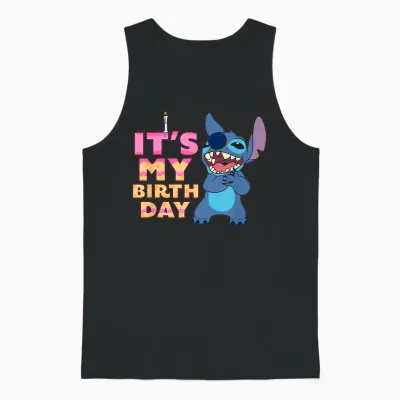 Disney Lilo & Stitch It's My Birthday Happy Retro Text Stack Unisex Tank Top - Black