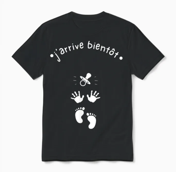 J'arrive Bientôt - Baby Shower T-Shirt, Black, S Unisex T-Shirt in Black