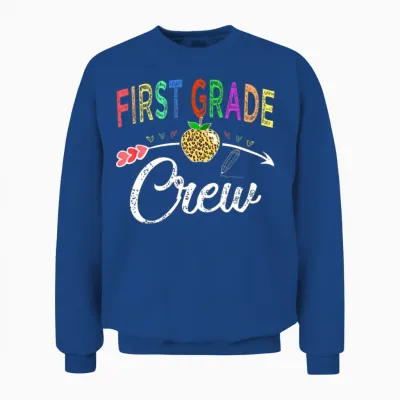 First Grade Crew Teacher S Back to School Leopard Unisex Sweatshirt - Royal