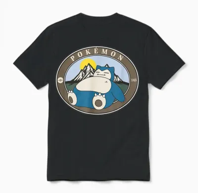 Pokémon 143 Snorlax Sleepy Outdoor Adventures Park Badge Unisex T-Shirt - Black