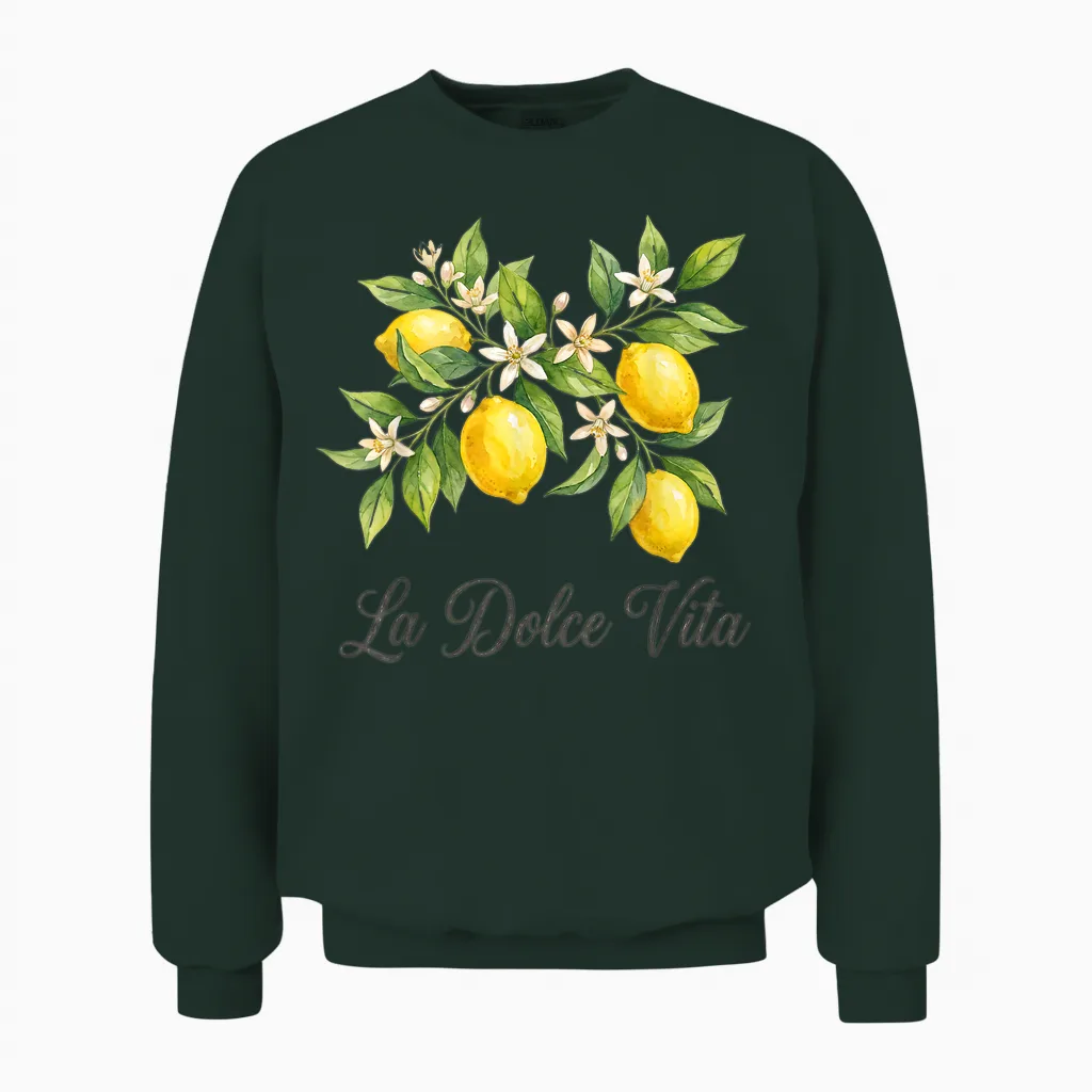 La Dolce Vita Lemon Italian Summer Limoncello Amalfi Coast Unisex Sweatshirt in Forest