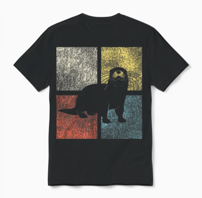 Otter Retro Vintage Unisex T-Shirt - Black