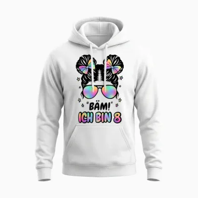 8. Geburtstag Mädchen Messy Bun Bäm! Ich Bin Acht Unisex Hoodie - White