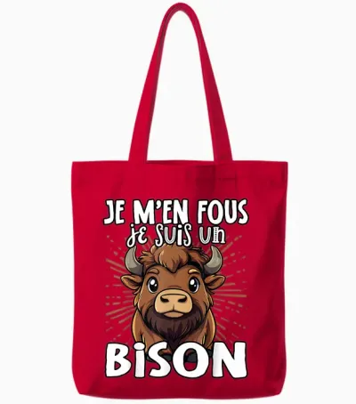 Je M'en Fous Je Suis Un Bison - Bison Mignon T-Shirt, Black, S Tote Bags - Red