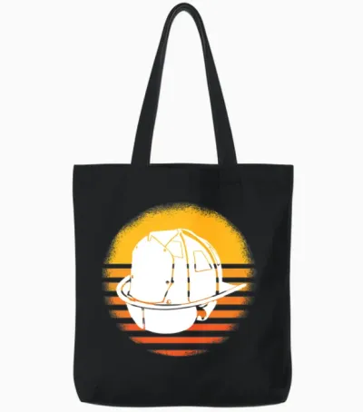 90s Retro Firefighter Helmet Tote Bags - Black