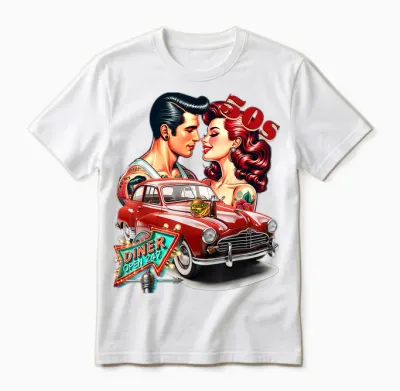 50s Rockabilly Car Diner Unisex T-Shirt - White