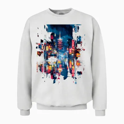 Japanischer Regen Backprint Unisex Sweatshirt - White