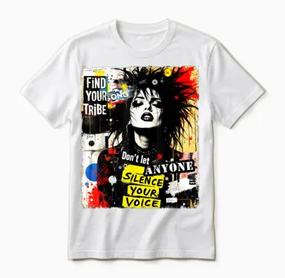 Punk Girl Graffiti 90s Urban Grunge Art Distressed Vintage T-Shirt, Black Unisex T-Shirt - White