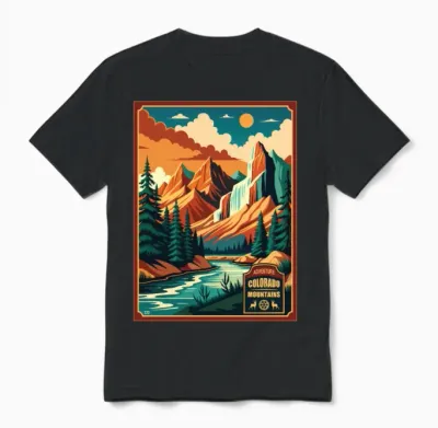 Retro Colorado Mountains Adventure Unisex T-Shirt - Black