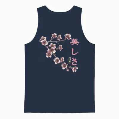Japanische Kalligraphie Der Schönheit Sakura Blume Vintage Kanji Unisex Tank Top - Navy