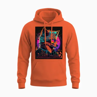 Retro Futuristic Synthwave Fox Unisex Hoodie - Orange
