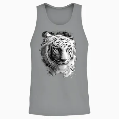 White Tiger Head Wild Portrait Large Cat Animal T-Shirt, Black, S Unisex Tank Top - Sport Grey