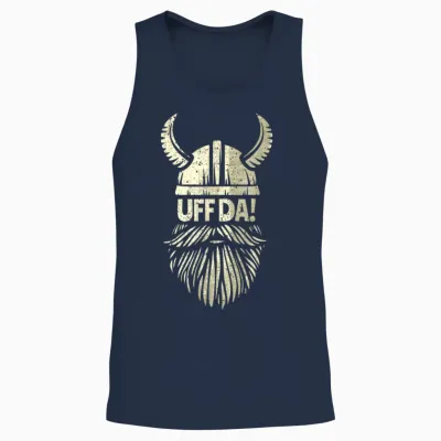 Uff Da Norwegian Quote Scandinavian Viking Helmet Beard Man Unisex Tank Top - Navy