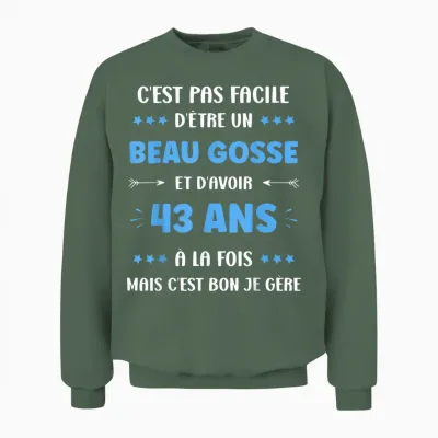 Funny Boy 43 Years Old Handsome Kid Birthday 43 Years Old T-Shirt, Black, S Unisex Sweatshirt - Military Green