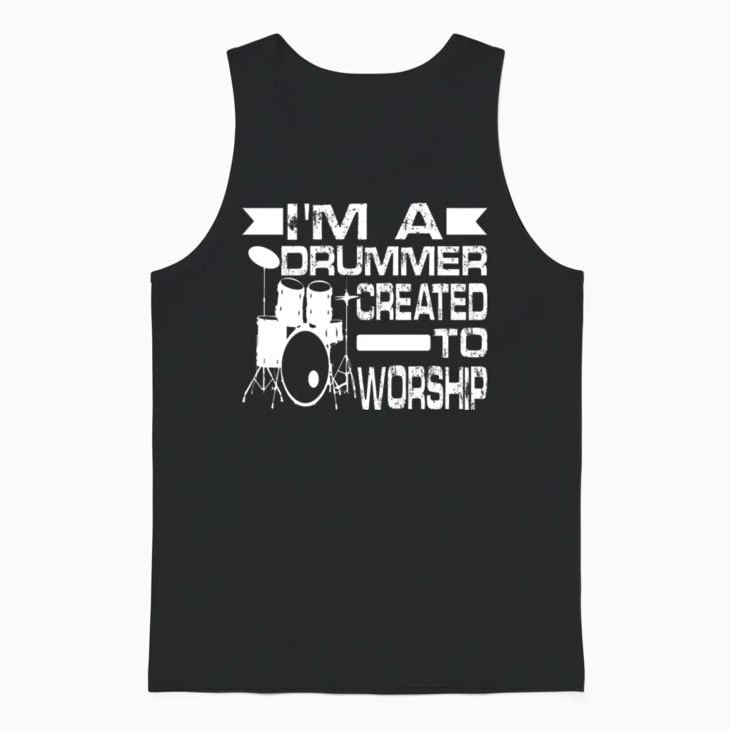 I'm a Drummer Created to Worship 2 Unisex Tank Top in Black