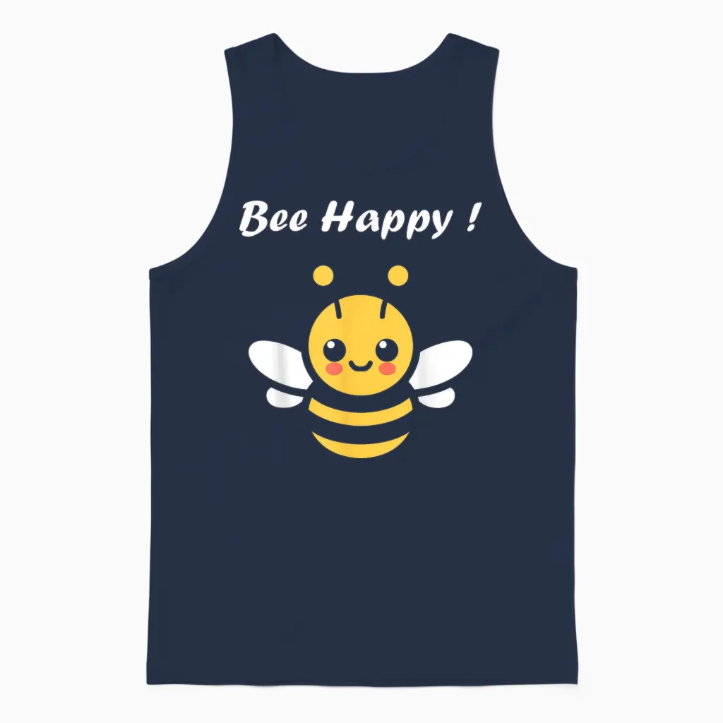 Cute Little Bee Funny Minimalist Bee Happy T-Shirt, Black, S Unisex Tank Top in Navy